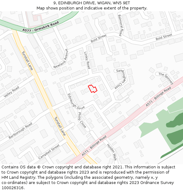 9, EDINBURGH DRIVE, WIGAN, WN5 9ET: Location map and indicative extent of plot