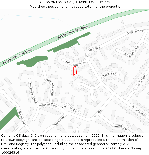 9, EDMONTON DRIVE, BLACKBURN, BB2 7DY: Location map and indicative extent of plot