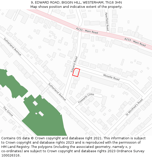 9, EDWARD ROAD, BIGGIN HILL, WESTERHAM, TN16 3HN: Location map and indicative extent of plot
