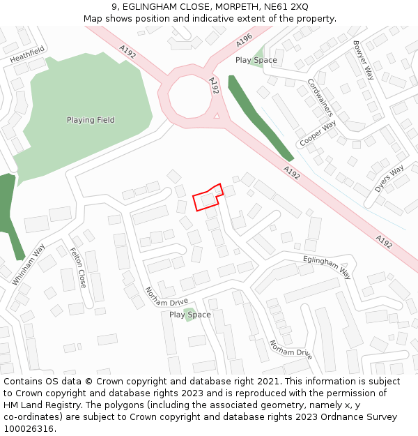 9, EGLINGHAM CLOSE, MORPETH, NE61 2XQ: Location map and indicative extent of plot