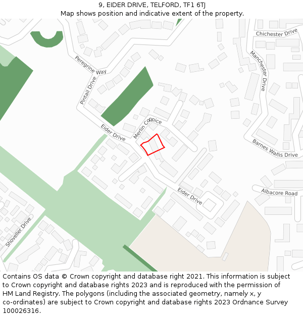 9, EIDER DRIVE, TELFORD, TF1 6TJ: Location map and indicative extent of plot