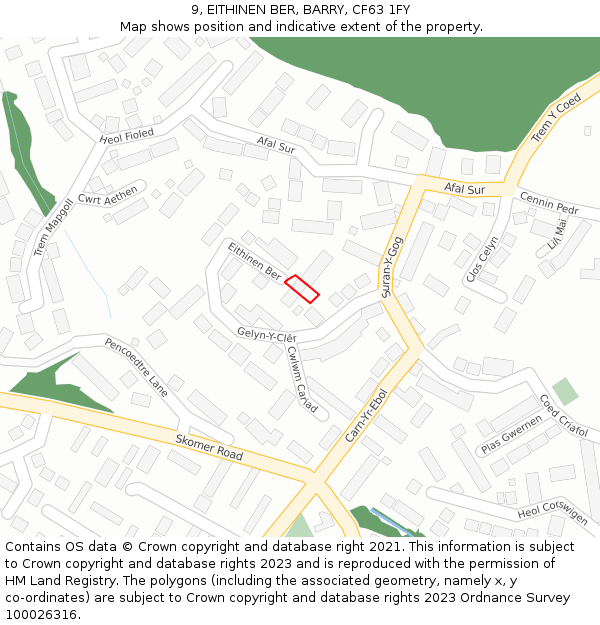 9, EITHINEN BER, BARRY, CF63 1FY: Location map and indicative extent of plot