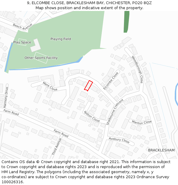 9, ELCOMBE CLOSE, BRACKLESHAM BAY, CHICHESTER, PO20 8QZ: Location map and indicative extent of plot