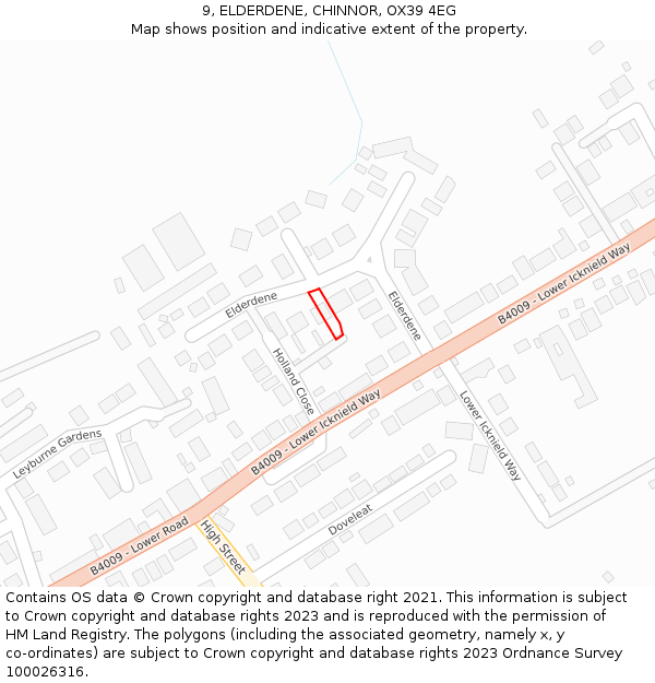 9, ELDERDENE, CHINNOR, OX39 4EG: Location map and indicative extent of plot