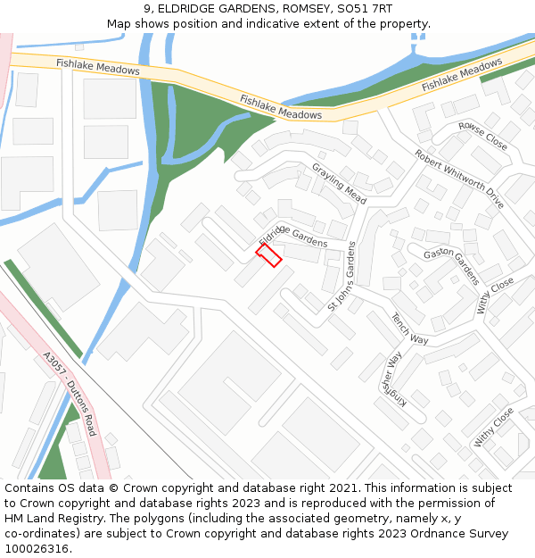 9, ELDRIDGE GARDENS, ROMSEY, SO51 7RT: Location map and indicative extent of plot