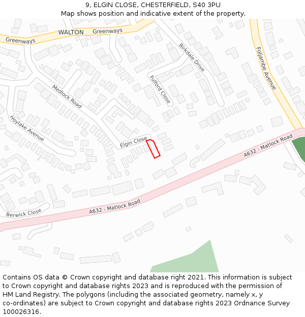 9, ELGIN CLOSE, CHESTERFIELD, S40 3PU: Location map and indicative extent of plot