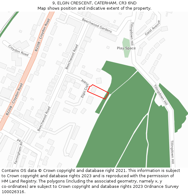 9, ELGIN CRESCENT, CATERHAM, CR3 6ND: Location map and indicative extent of plot