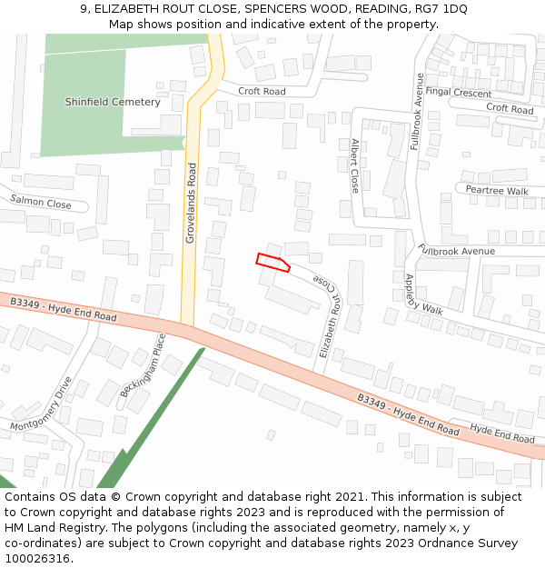 9, ELIZABETH ROUT CLOSE, SPENCERS WOOD, READING, RG7 1DQ: Location map and indicative extent of plot