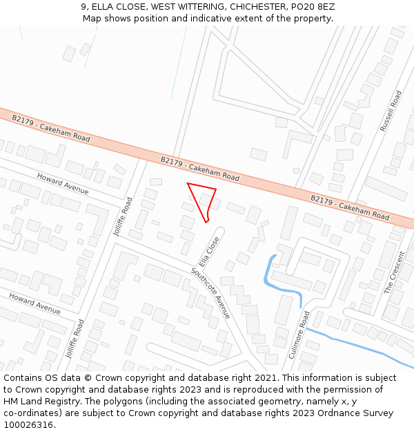 9, ELLA CLOSE, WEST WITTERING, CHICHESTER, PO20 8EZ: Location map and indicative extent of plot