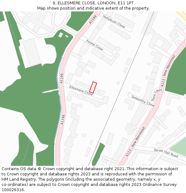 9, ELLESMERE CLOSE, LONDON, E11 1PT: Location map and indicative extent of plot