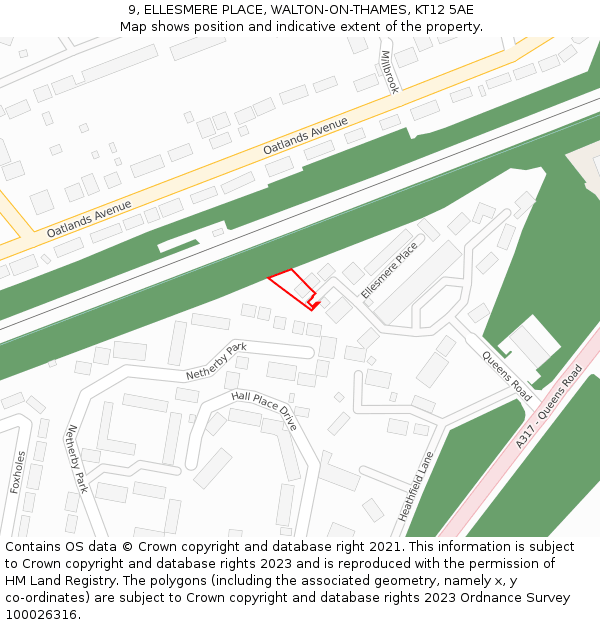 9, ELLESMERE PLACE, WALTON-ON-THAMES, KT12 5AE: Location map and indicative extent of plot