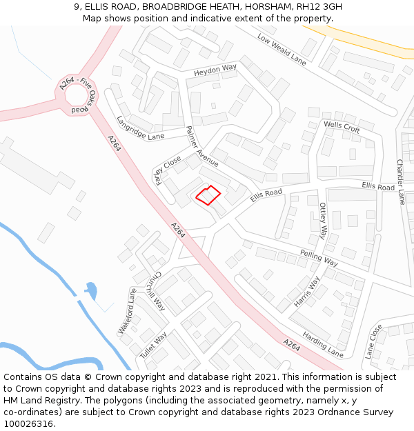 9, ELLIS ROAD, BROADBRIDGE HEATH, HORSHAM, RH12 3GH: Location map and indicative extent of plot