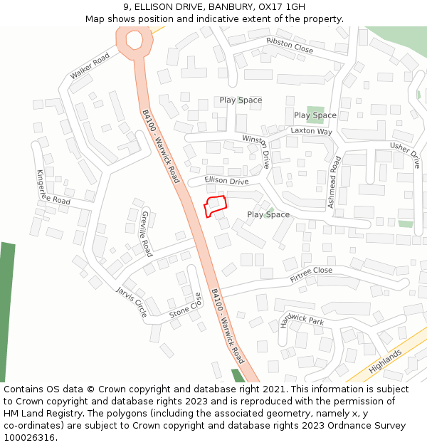 9, ELLISON DRIVE, BANBURY, OX17 1GH: Location map and indicative extent of plot