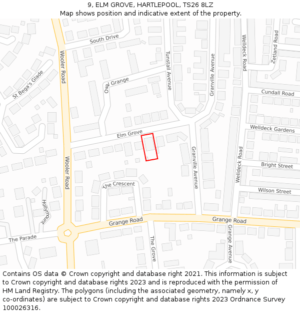 9, ELM GROVE, HARTLEPOOL, TS26 8LZ: Location map and indicative extent of plot