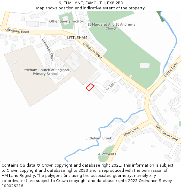 9, ELM LANE, EXMOUTH, EX8 2RR: Location map and indicative extent of plot