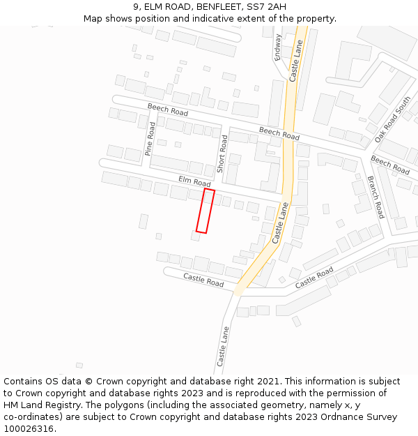 9, ELM ROAD, BENFLEET, SS7 2AH: Location map and indicative extent of plot