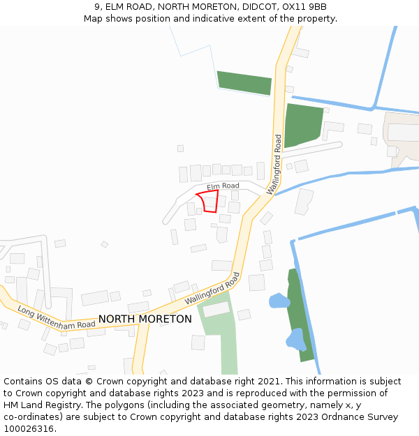 9, ELM ROAD, NORTH MORETON, DIDCOT, OX11 9BB: Location map and indicative extent of plot