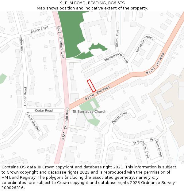 9, ELM ROAD, READING, RG6 5TS: Location map and indicative extent of plot