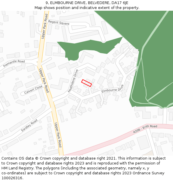 9, ELMBOURNE DRIVE, BELVEDERE, DA17 6JE: Location map and indicative extent of plot