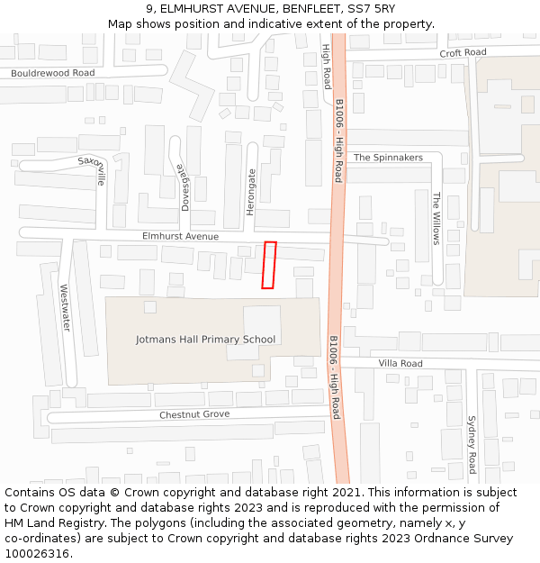 9, ELMHURST AVENUE, BENFLEET, SS7 5RY: Location map and indicative extent of plot
