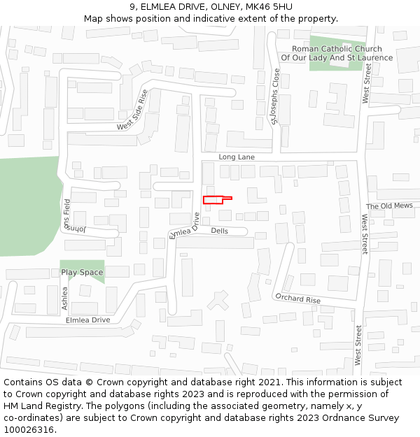 9, ELMLEA DRIVE, OLNEY, MK46 5HU: Location map and indicative extent of plot