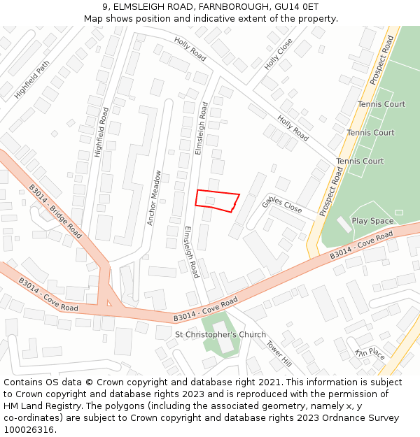 9, ELMSLEIGH ROAD, FARNBOROUGH, GU14 0ET: Location map and indicative extent of plot