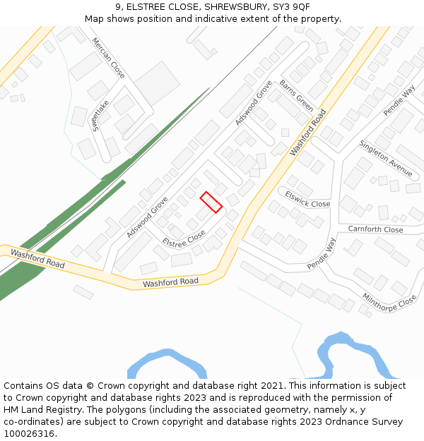 9, ELSTREE CLOSE, SHREWSBURY, SY3 9QF: Location map and indicative extent of plot