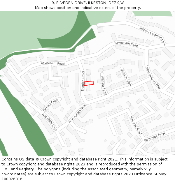 9, ELVEDEN DRIVE, ILKESTON, DE7 9JW: Location map and indicative extent of plot