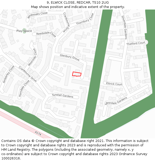 9, ELWICK CLOSE, REDCAR, TS10 2UG: Location map and indicative extent of plot