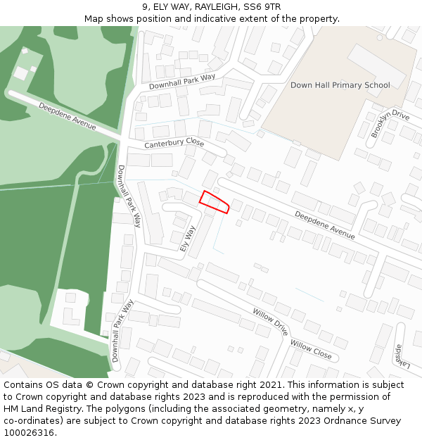 9, ELY WAY, RAYLEIGH, SS6 9TR: Location map and indicative extent of plot