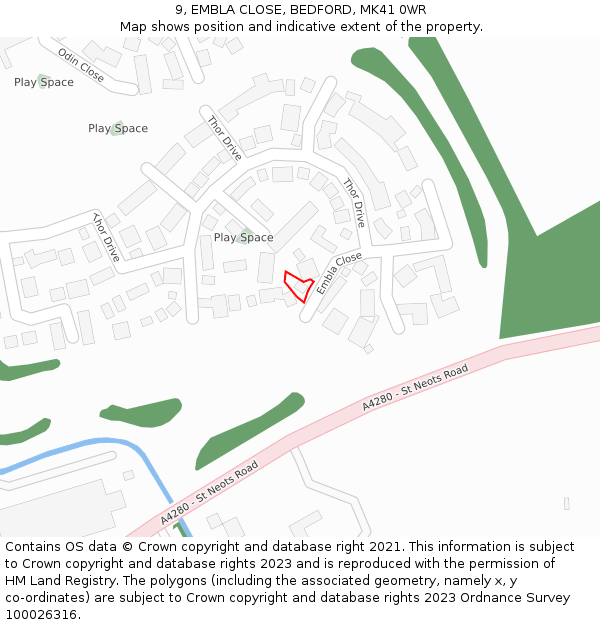 9, EMBLA CLOSE, BEDFORD, MK41 0WR: Location map and indicative extent of plot