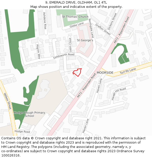 9, EMERALD DRIVE, OLDHAM, OL1 4TL: Location map and indicative extent of plot