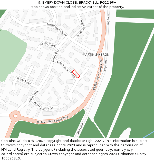 9, EMERY DOWN CLOSE, BRACKNELL, RG12 9FH: Location map and indicative extent of plot