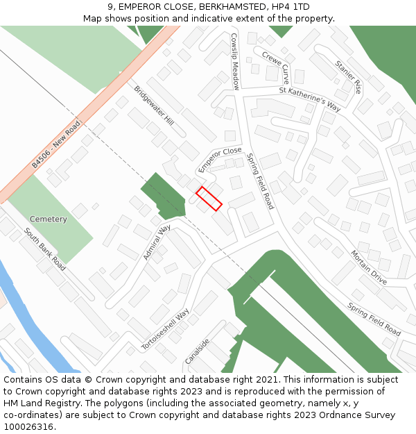 9, EMPEROR CLOSE, BERKHAMSTED, HP4 1TD: Location map and indicative extent of plot