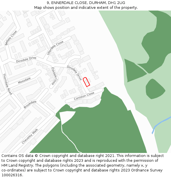 9, ENNERDALE CLOSE, DURHAM, DH1 2UG: Location map and indicative extent of plot