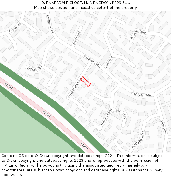 9, ENNERDALE CLOSE, HUNTINGDON, PE29 6UU: Location map and indicative extent of plot