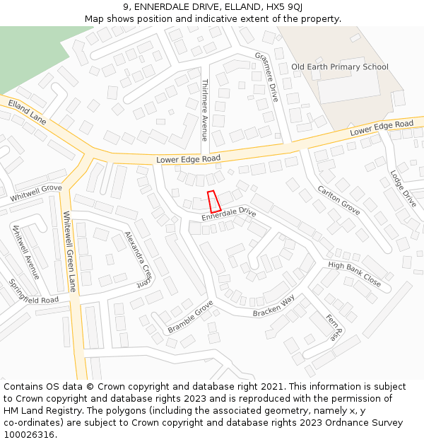 9, ENNERDALE DRIVE, ELLAND, HX5 9QJ: Location map and indicative extent of plot