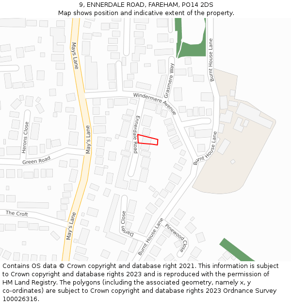 9, ENNERDALE ROAD, FAREHAM, PO14 2DS: Location map and indicative extent of plot