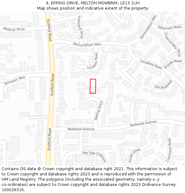 9, EPPING DRIVE, MELTON MOWBRAY, LE13 1UH: Location map and indicative extent of plot