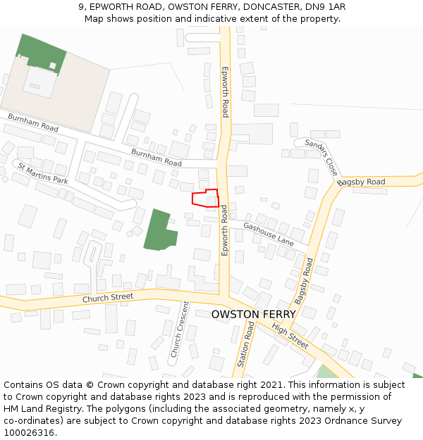 9, EPWORTH ROAD, OWSTON FERRY, DONCASTER, DN9 1AR: Location map and indicative extent of plot