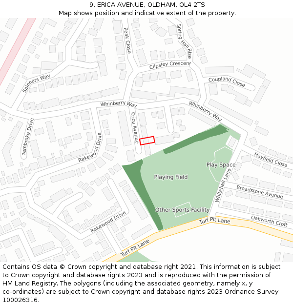 9, ERICA AVENUE, OLDHAM, OL4 2TS: Location map and indicative extent of plot