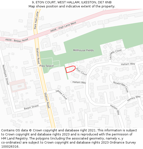 9, ETON COURT, WEST HALLAM, ILKESTON, DE7 6NB: Location map and indicative extent of plot