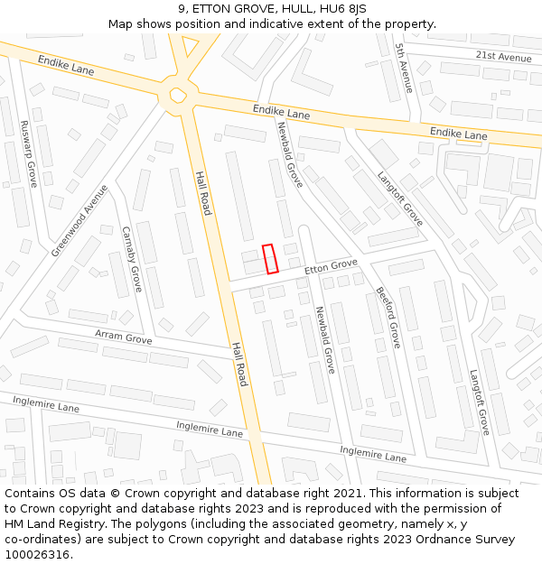 9, ETTON GROVE, HULL, HU6 8JS: Location map and indicative extent of plot