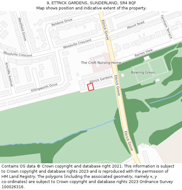 9, ETTRICK GARDENS, SUNDERLAND, SR4 8QF: Location map and indicative extent of plot