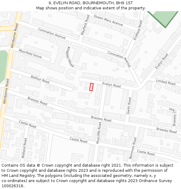 9, EVELYN ROAD, BOURNEMOUTH, BH9 1ST: Location map and indicative extent of plot