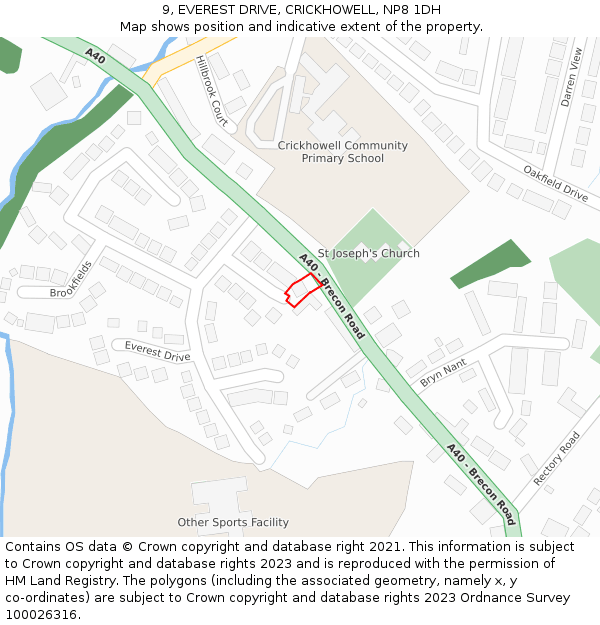 9, EVEREST DRIVE, CRICKHOWELL, NP8 1DH: Location map and indicative extent of plot