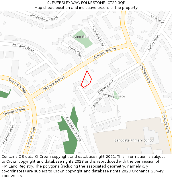 9, EVERSLEY WAY, FOLKESTONE, CT20 3QP: Location map and indicative extent of plot