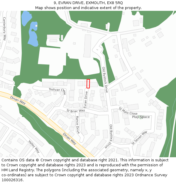 9, EVRAN DRIVE, EXMOUTH, EX8 5RQ: Location map and indicative extent of plot