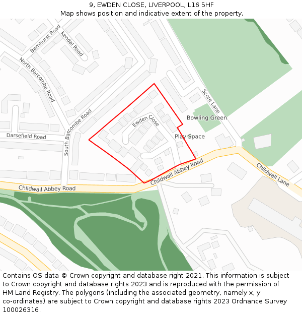 9, EWDEN CLOSE, LIVERPOOL, L16 5HF: Location map and indicative extent of plot