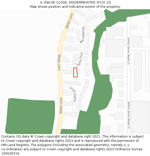 9, EWLOE CLOSE, KIDDERMINSTER, DY10 1YJ: Location map and indicative extent of plot